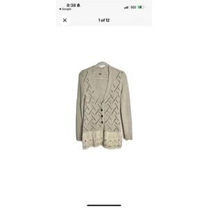 NWOT Free People Women's Knit Cardigan Sweater with Lace Detail sz L